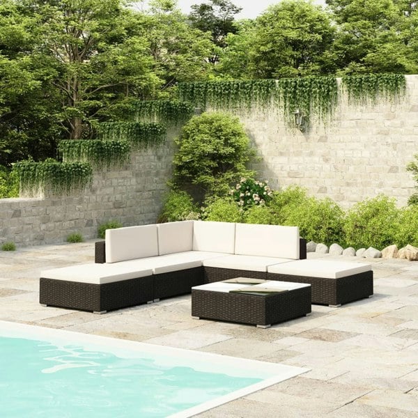 Berkfield 6 Piece Garden Lounge Set with Cushions Poly Rattan Black