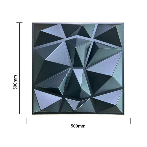 ENER-J 3D PVC Wall Panel, Faceted Diamond Design, Black Size: 500x500x1mm | Pack of 4
