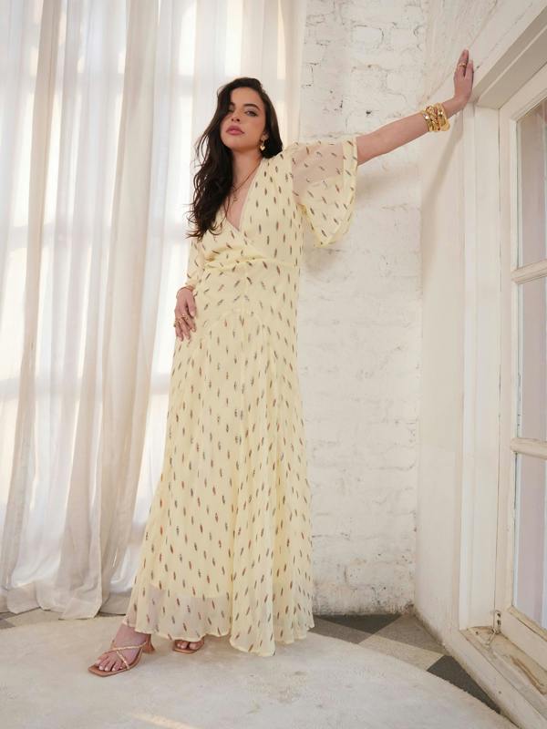 Rose & Nancy Talia Lemon Sparkle Maxi Dress