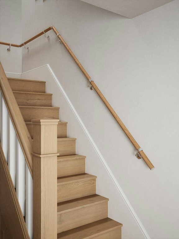 Handrails Direct Stoneleigh Red Oak Quarter Landing Handrail - Stoneleigh Red Oak - Radway Chrome