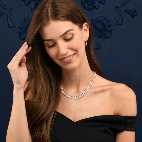 Zavana Gold Crystal Necklace with Round & Pear Shaped Cubic Zirconia Stones For Women