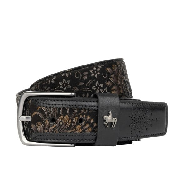 Embassy London Alec - Black Gold - Men's quality leather belt with dark silver metal buckle