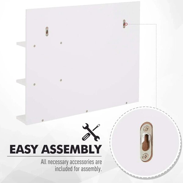 Bobobiy Modern Bathroom Mirror, Wall-mounted Vanity Mirror with 3 Tiers Storage Shelves for Make Up, White