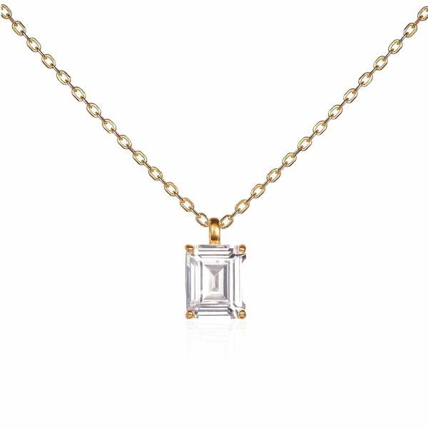 namana Gold Plated 925 Sterling Silver Rectangle Solitaire Pendant Necklace For Women
