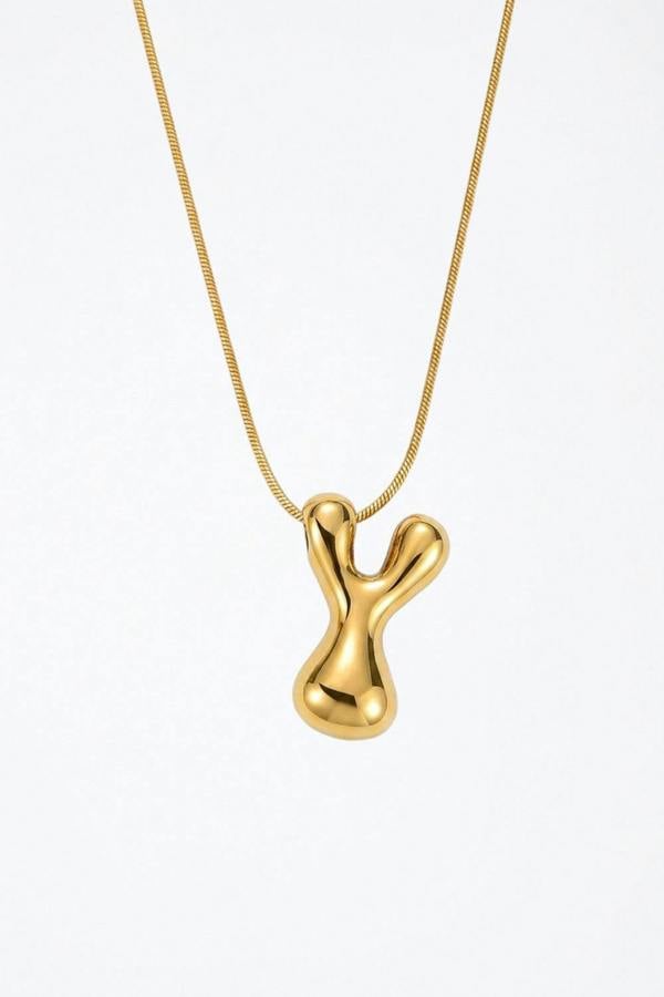Serla Bubble Initial Gold Plated Necklace Letter Y