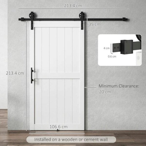 213.4cm Sliding Barn Door Kit, Sliding Door with Track, Hardware, Upgraded Rollers and Floor Guide, Handle, White