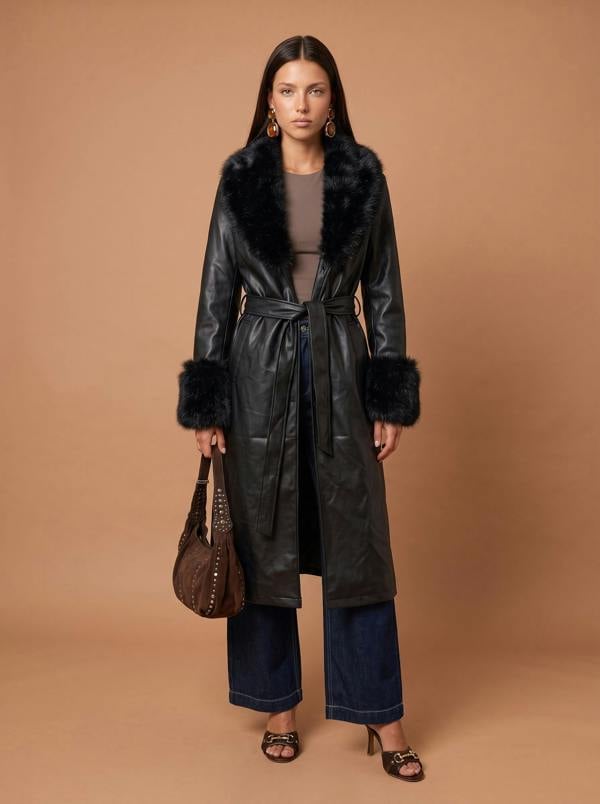 Urban Bliss Fur Cuff Pu Jacket Black