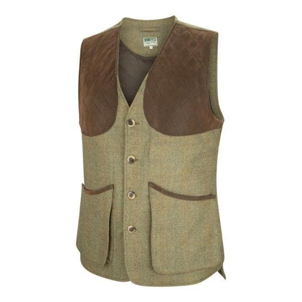 Green Tweed Hoggs of Fife Kinloch Technical Tweed Field Waistcoat with fauxe suede reinforcements