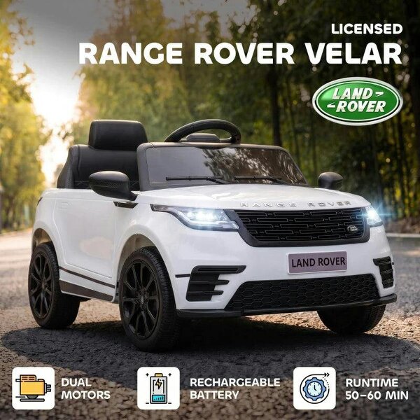 Range Rover Velar Licensed 12V Electric Car for Kids with Remote, 4-Wheel Suspension, Slow Start for 2-4 Years, White