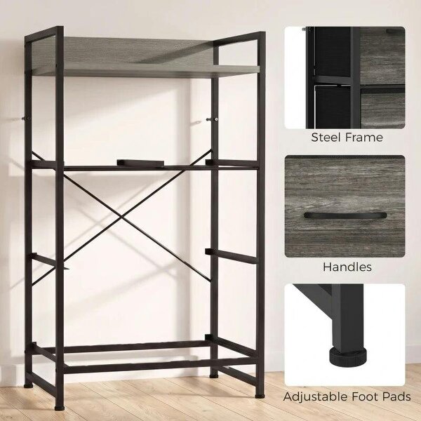 Rustic Chest of Four Fabric Drawers - Grey Wood Effect