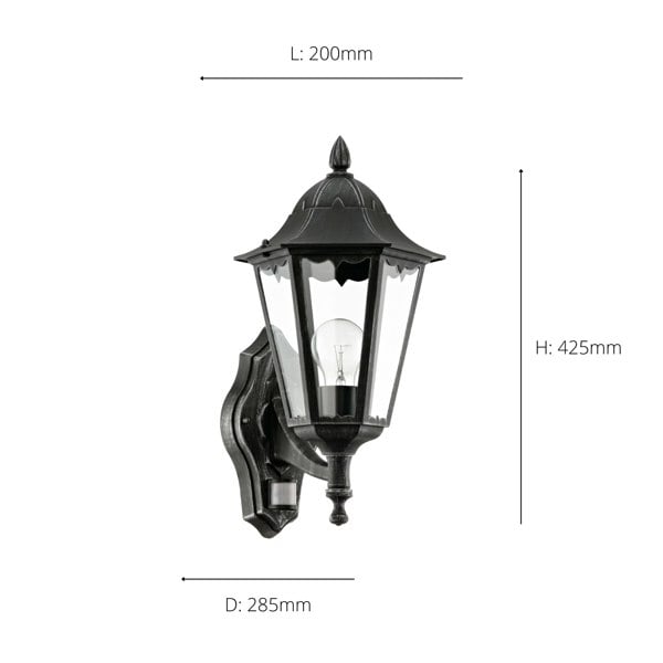 EGLO Navedo 1-Light Traditional Black And Silver Exterior Wall Lamp With Sensor