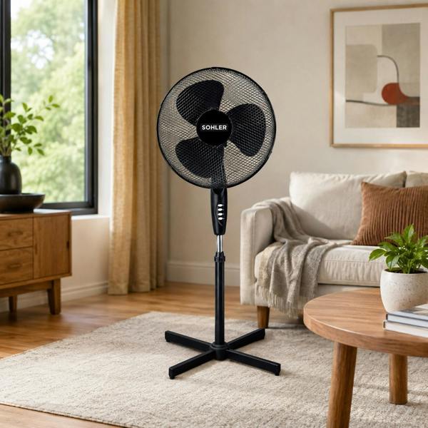Sohler Black 16" Pedestal Fan Adjustable Oscillating 3 Speed Standing Cooling Fan