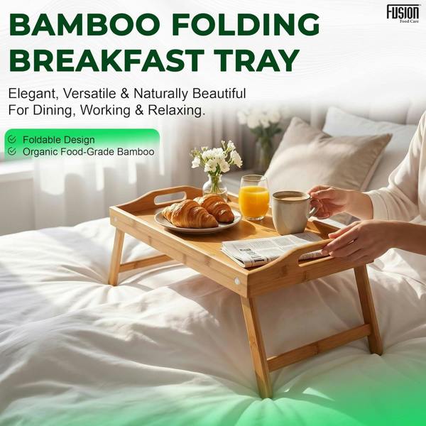 Fusion Food Care Bamboo Bed Tray Table with Foldable Legs And Handles Breakfast Tray for Sofa Bed Platters Lap Tray