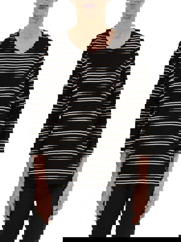 PennyPlain Round Neck Striped Top - Black