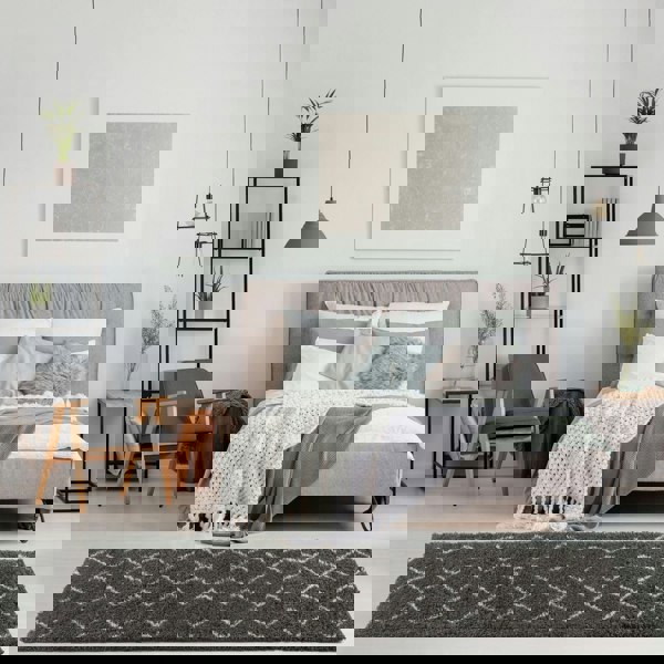 Shaggy Dark grey rug High Qualit Elegant Moroccan Pattern Suitable for Floor heating