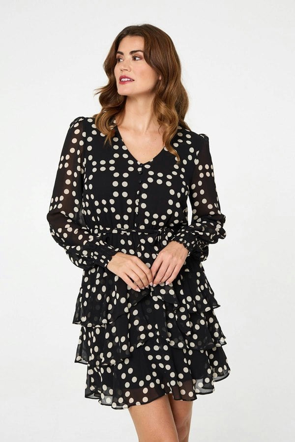 Black | Polka Dot Semi Sheer Layer Short Dress

