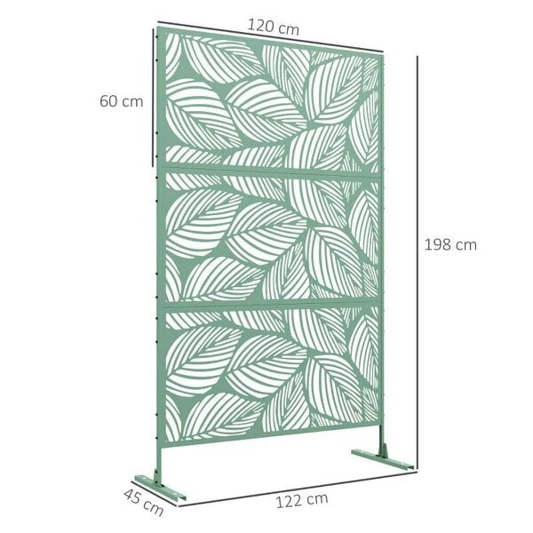 Metal Decorative Privacy Screen Outdoor Divider, Green Leaf