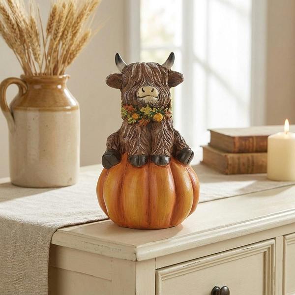 Garden Greatness Autumn Highland Cow Pumpkin Ornament