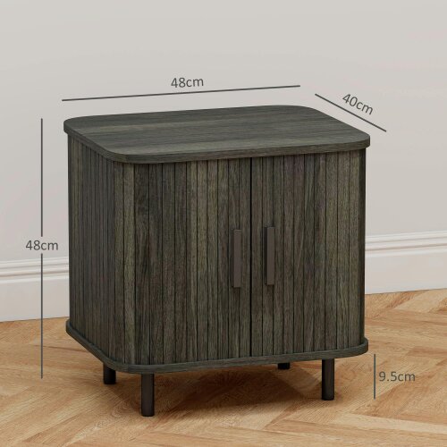 Wyld Haus Pasaba Grey Nordic Bedside Table With Tambour Sliding Door And Metal Legs