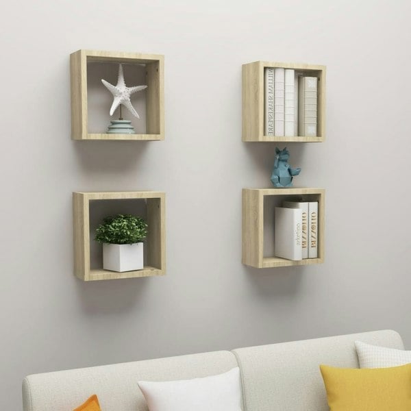 Berkfield Wall Cube Shelves 4 pcs Sonoma Oak 30x15x30 cm