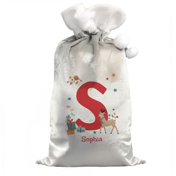 Personalised Memento Company Personalised Initial Reindeer Christmas Sack
