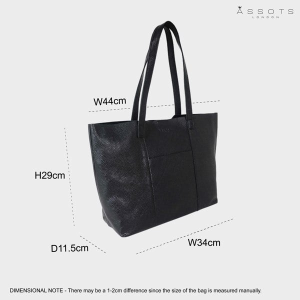 Assots London 'MAISIE' Black Real Pebble Grain Leather Unlined Tote Bag