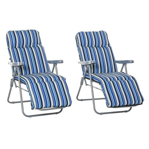 Bobobiy Reclining Garden Chair Set of 2, 5-Level Adjustable Zero Gravity Chairs with Cushions, Blue Stripe