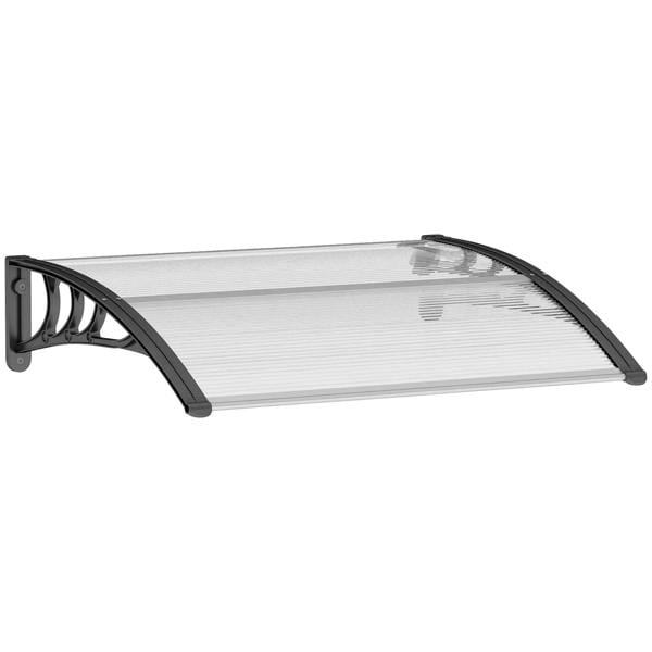 White rigid polycarbonate front door canopy awning with black support brackets