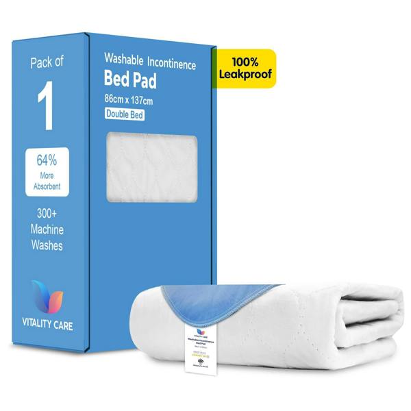 Vitality Care Incontinence Washable Bed Pads Protection Sheets - Reusable with High Absorbency