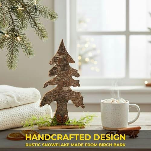 3cm Christmas Tree Shape Birch Bark Table Top Decoration with Rustic Natural Finish image 8