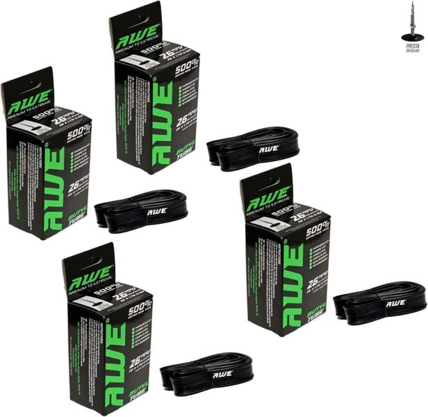 Awe 4 x Butyl Rubber 26" x 1.75-2.125 Inner Tube 500%* Extra Ride Time Presta Valve