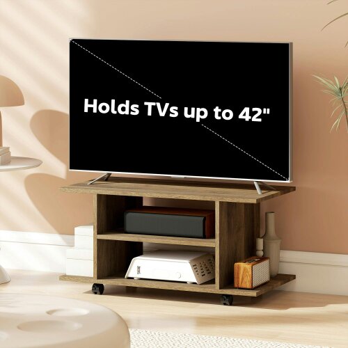Wyld Haus Avavello 80cm Walnut Finish Mobile TV Storage Unit With Shelves And Bookcase Style