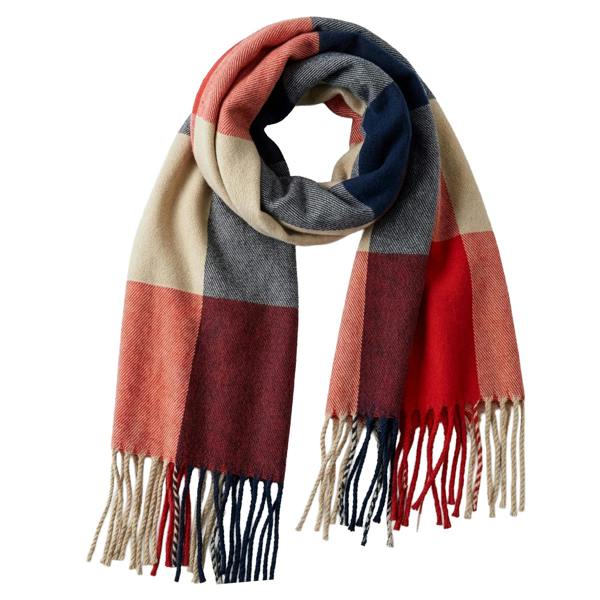 VIA MONTEN Women’s Vintage Plaid Scarf, Oversized Winter Scarf Wrap with Fringe, Soft Long Shawl for Cold Weather Styling
