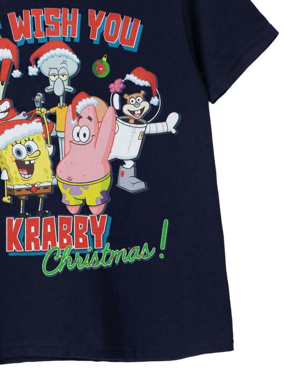 SpongeBob SquarePants Unisex Kids Blue Krabby Christmas Short Sleeved T-Shirt