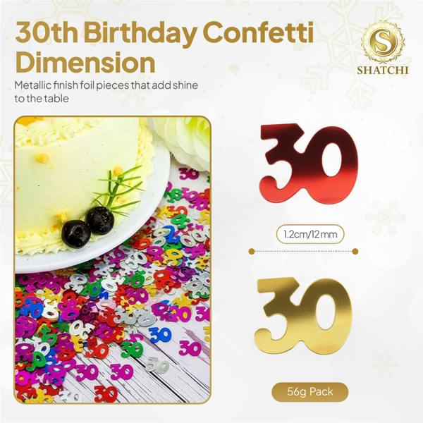 30th Birthday Multicolour Metallic Foil Confetti Pack, Table Decoration for Parties image 1