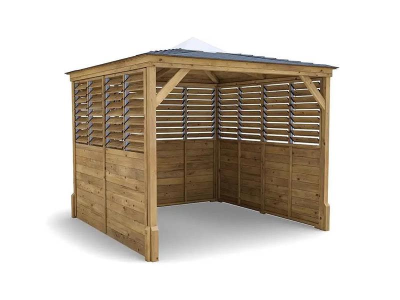 Dunster House Wooden Gazebo 2.5m x 2.5m Erin Half Height Solid Wall Half Superfelt Louvre