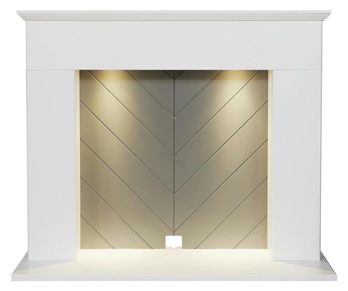 Adam Corinth Stove Fireplace in Pure White & Grey with Downlights, 48 Inch