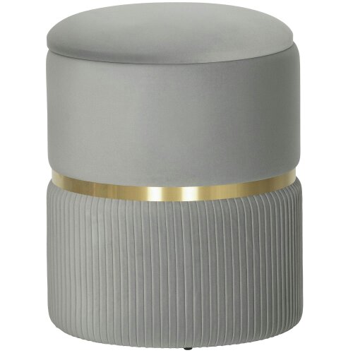 Wyld Haus Rivera Velvet Light Grey Ribbed Storage Ottoman Gold Accent