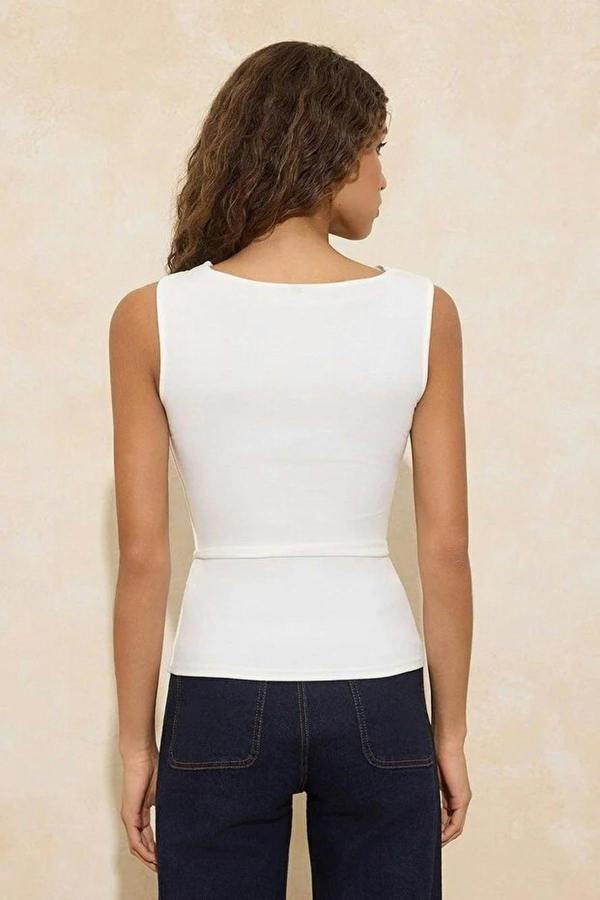 Fitted Degaje Neck Ruffle Detail Soft Knit Blouse