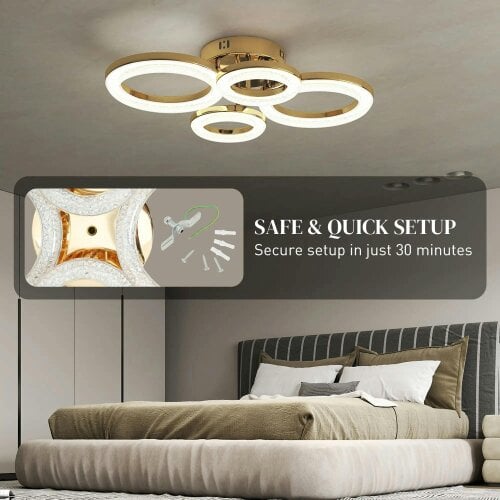 Bobobiy LED Ceiling Light, 40W 4350lm Flush Mount Ceiling Light with 3500K/4500K/6000K Colour Temperatures, 4, Gold