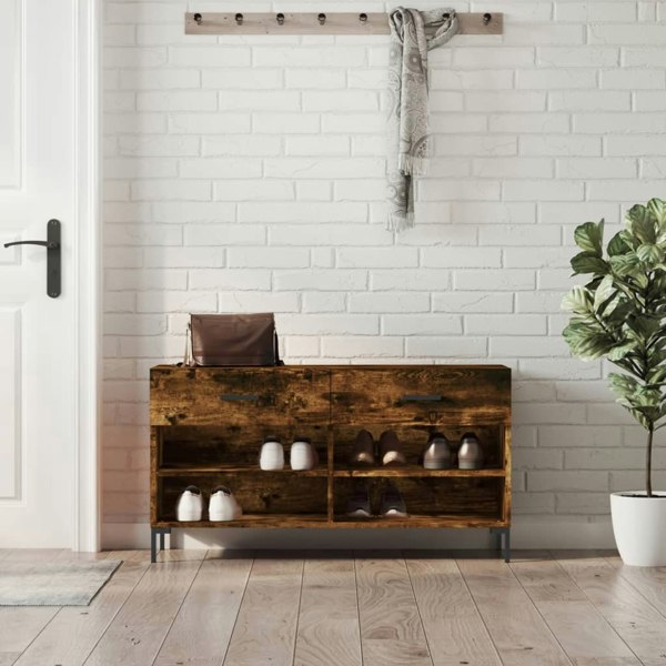 Berkfield Shoe Bench Smoked Oak 102x35x55 cm Engineered Wood