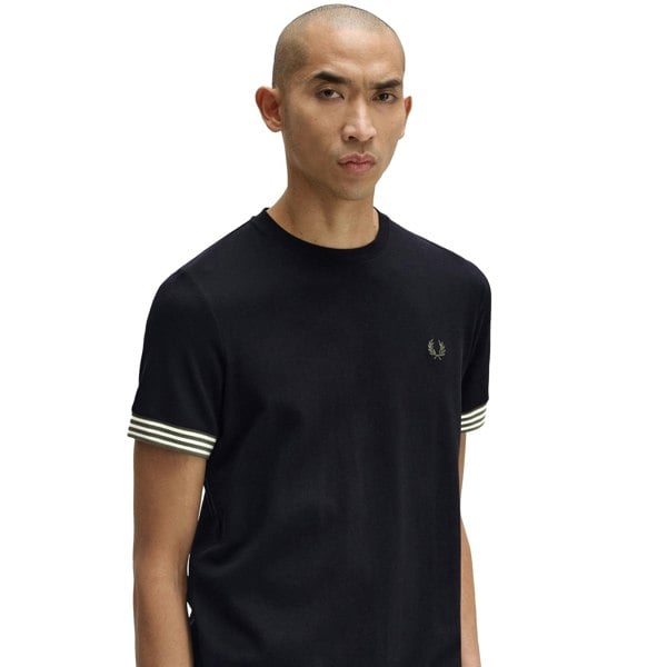 Fred Perry Striped Cuff T-Shirt Black