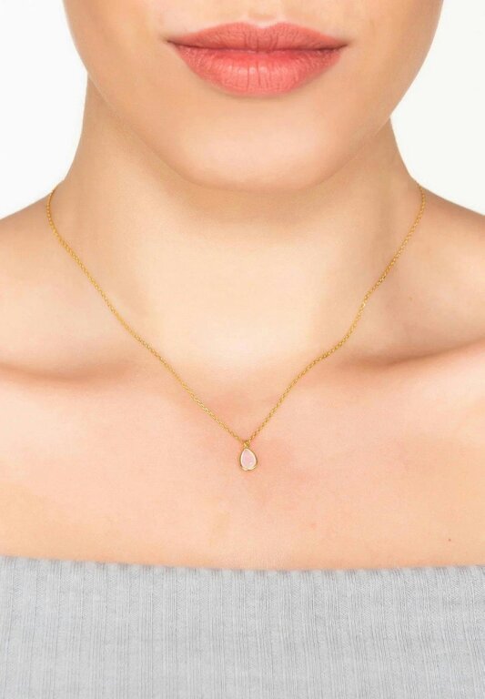 Latelita Pisa Mini Teardrop Necklace Gold Rose Quartz