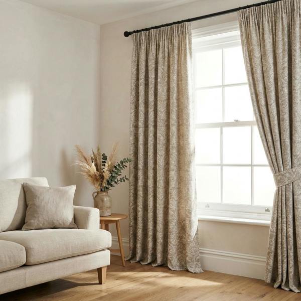 Marseille made-to-measure curtains in Fallow, styled in a living room
