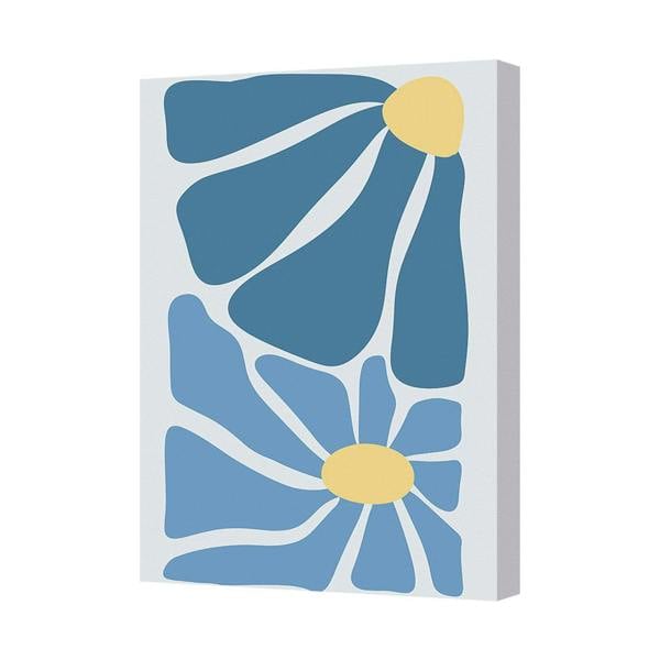Benjamin Tate Design Blue Abstract Floral Canvas Art Print Wall Decor With Yellow Centers