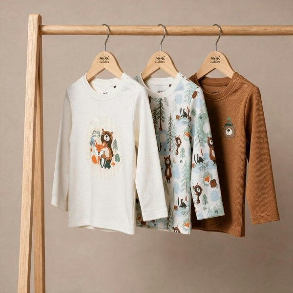 Mini Cuddles Animal-Print T-shirt (Cream & Brown), 3 Pack