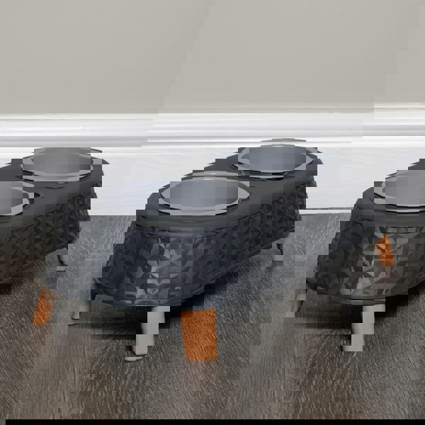 Samuel Alexander 16cm x 9cm Grey Plastic Raised Double Pet Bowl Feeding Station with Stand