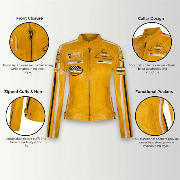 Infinity Leather Womens Leather Biker Racing Badges Jacket-Agadir