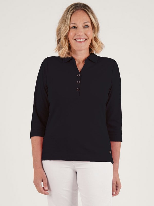 PennyPlain Henley Polo Top - Navy