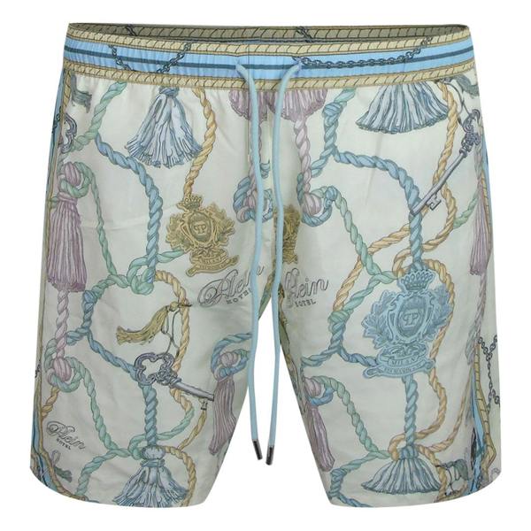 Philipp Plein Tassels Logo Long Boardshort White Swim Shorts L